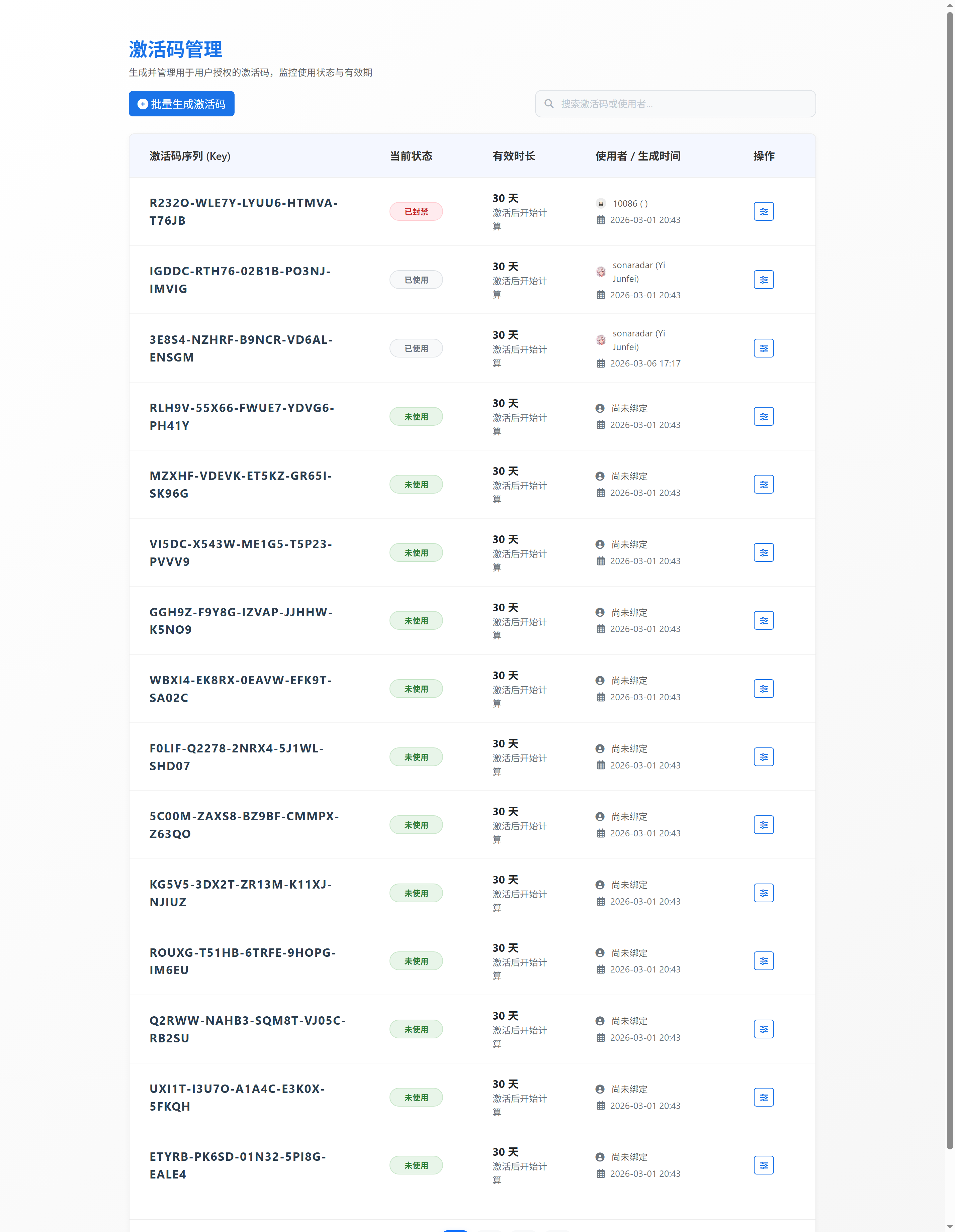 激活码管理（AILaw平台授权中心）