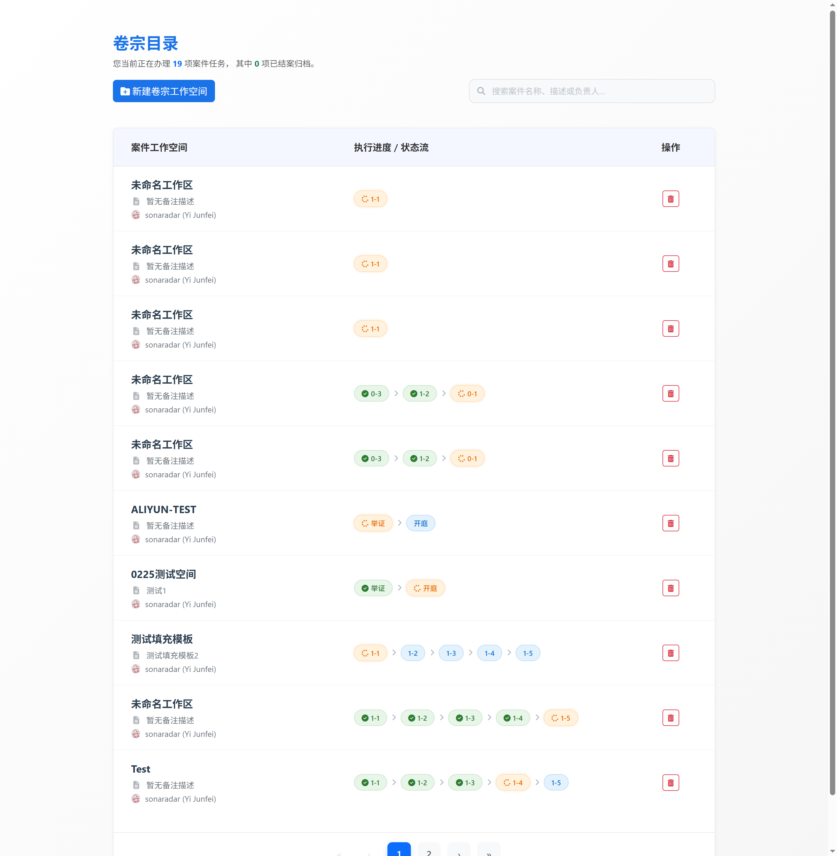 卷宗目录总览页：案件工作空间集中管理中心